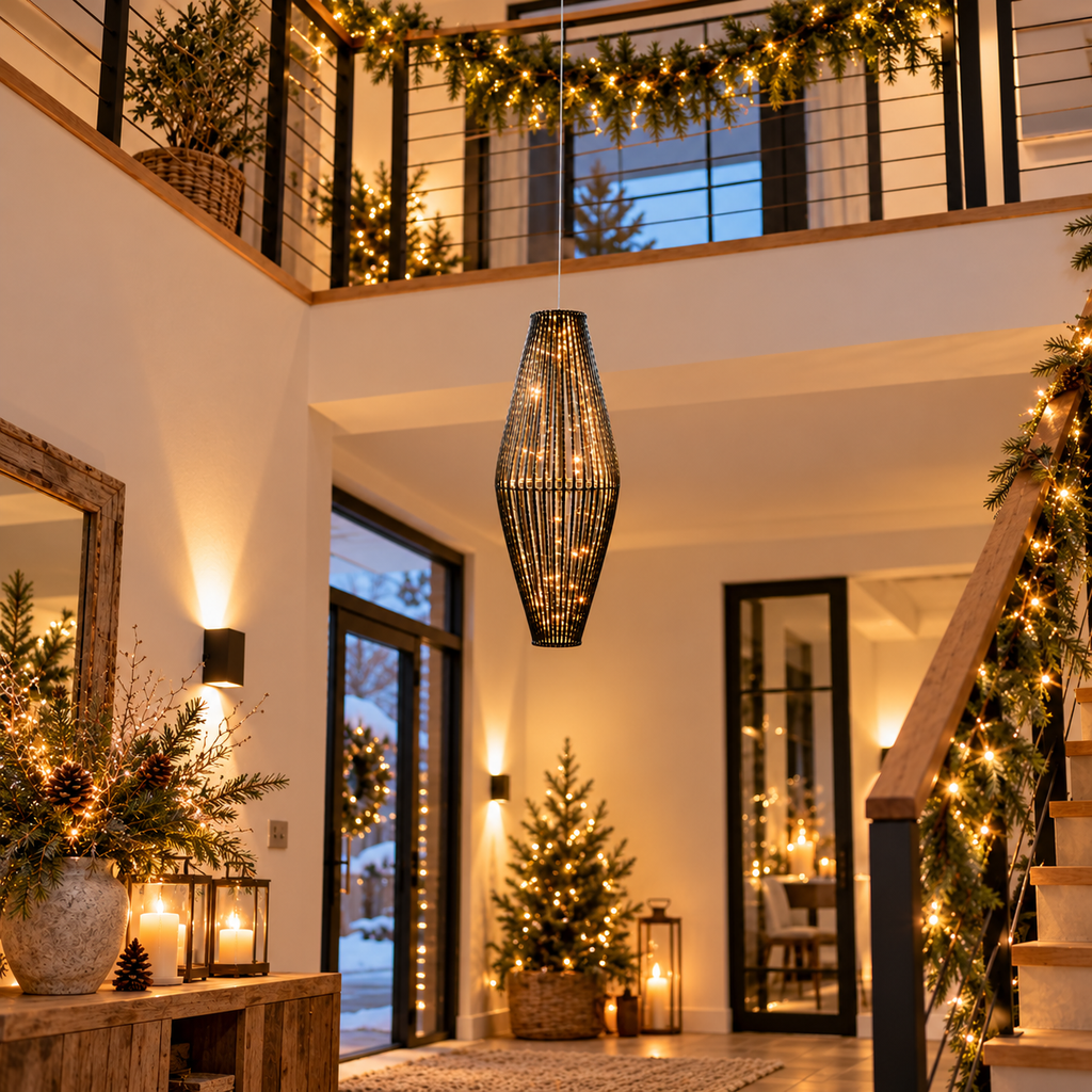 LED-Säule Schwarz 95 cm 60 warmweiße LEDs zum Hängen & Stellen
