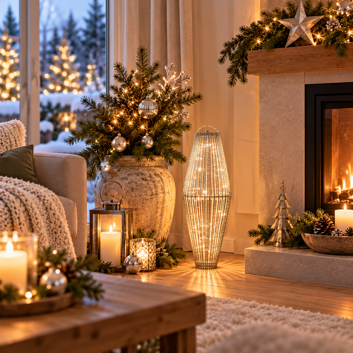 LED Lichtsäule Silber 70 cm – 60 LEDs, hängend & stehend