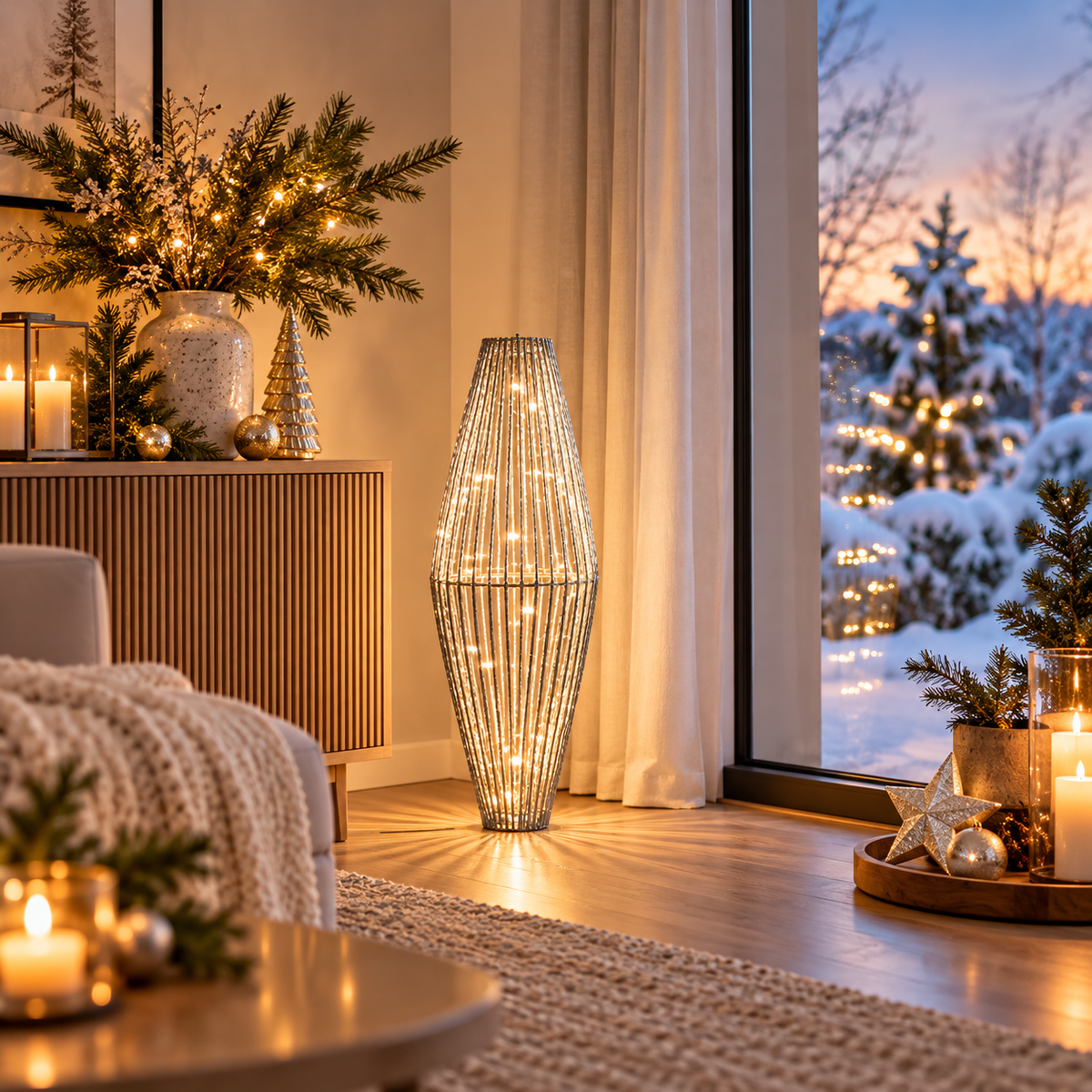 LED Lichtsäule Silber 70 cm – 60 LEDs, hängend & stehend