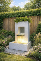 Design Gartenbrunnen mit Pflanzgefäß & LED-Beleuchtung – Weiß – 83,5 cm