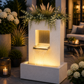 Design Gartenbrunnen mit Pflanzgefäß & LED-Beleuchtung – Weiß – 83,5 cm
