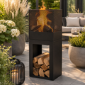 Feuerkorb mit Holzlager aus Metall – Schwarz 90 cm