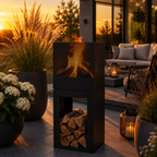 Feuerkorb mit Holzlager aus Metall – Schwarz 90 cm