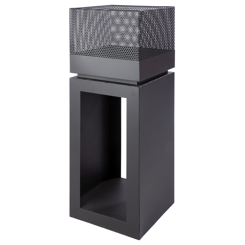 Feuerkorb mit Holzlager aus Metall – Schwarz 90 cm