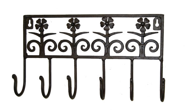 Hakenleiste Blumen Metall dunkelrostfarben 6 Haken 30 cm