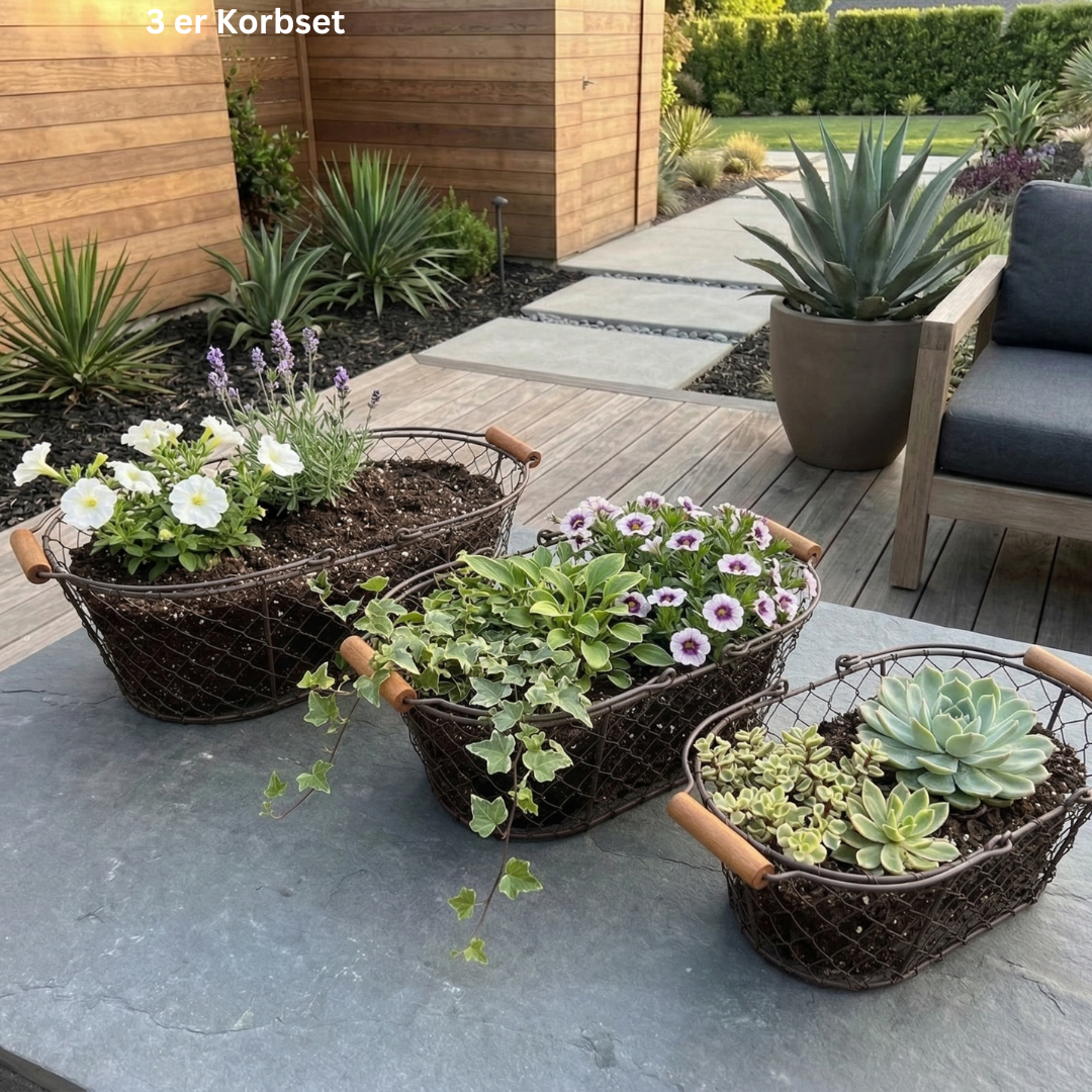 Pflanzkorb 3er Set Metall dunkelrostfarben – Vintage Gartendeko – Dekolina