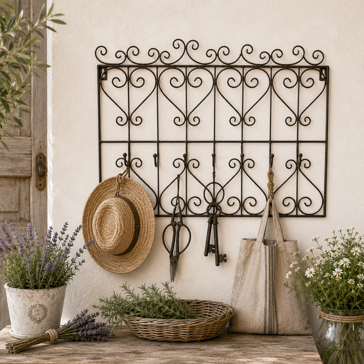 Garderobe Landhaus Metall dunkelrostfarben 45 cm mit Haken