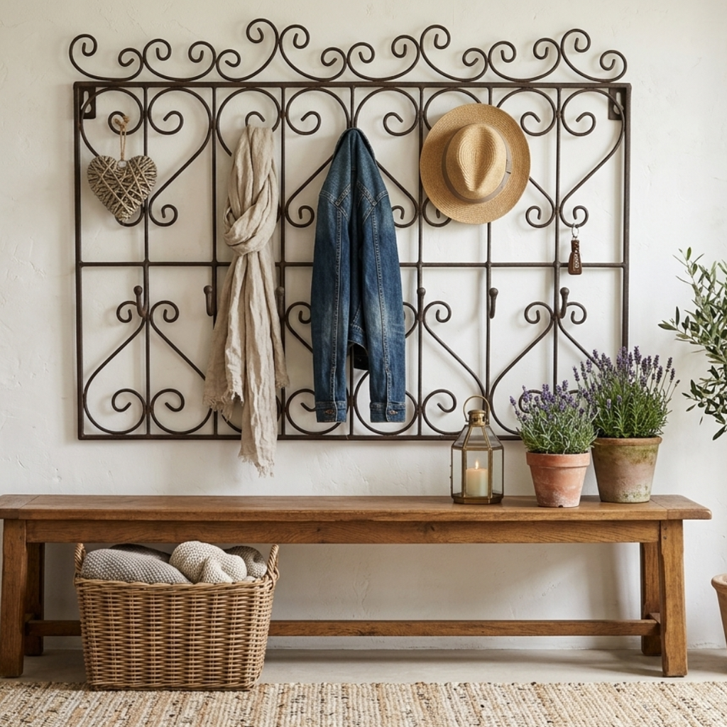 Garderobe Landhaus Metall dunkelrostfarben 45 cm mit Haken