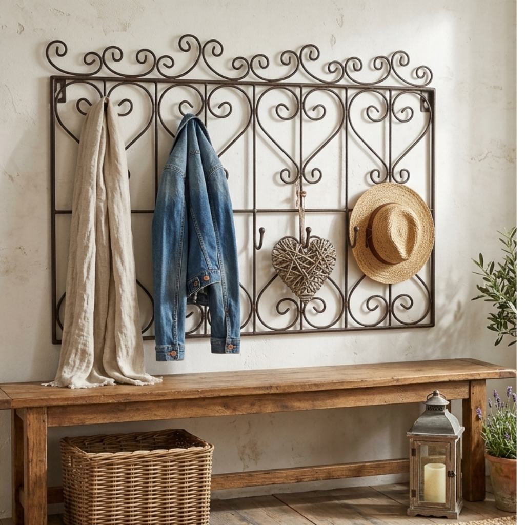 Garderobe Landhaus Metall dunkelrostfarben 45 cm mit Haken