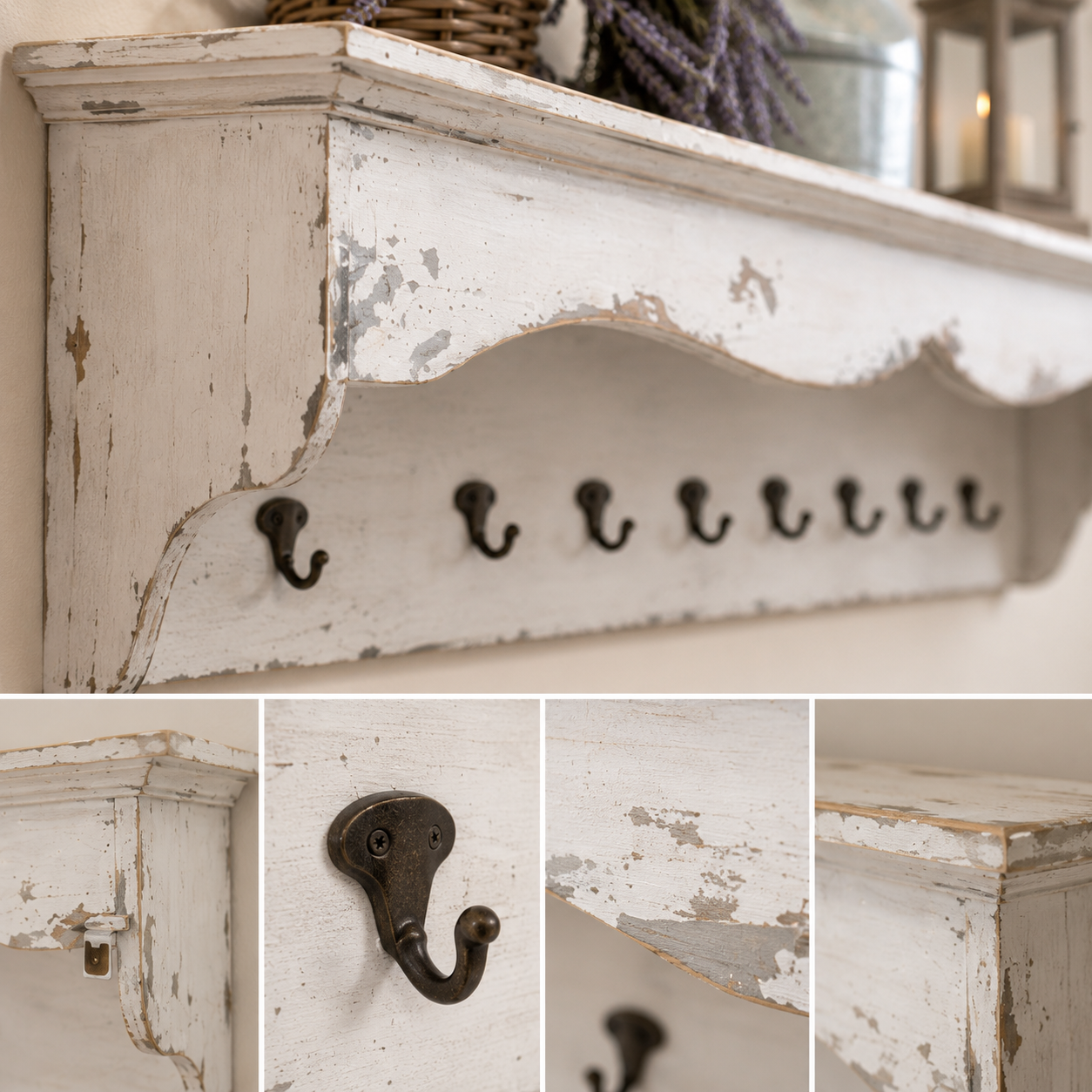 Landhaus Garderobe Fichte antikgrau/weiß patiniert 90 cm 10 Haken