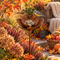 Herbstangebot: Edelrost Metall Gartenstecker Blume Ø 18 cm – Blumenfutterhaus & Dekoschale