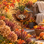 Herbstangebot: Edelrost Metall Gartenstecker Blume Ø 18 cm – Blumenfutterhaus & Dekoschale