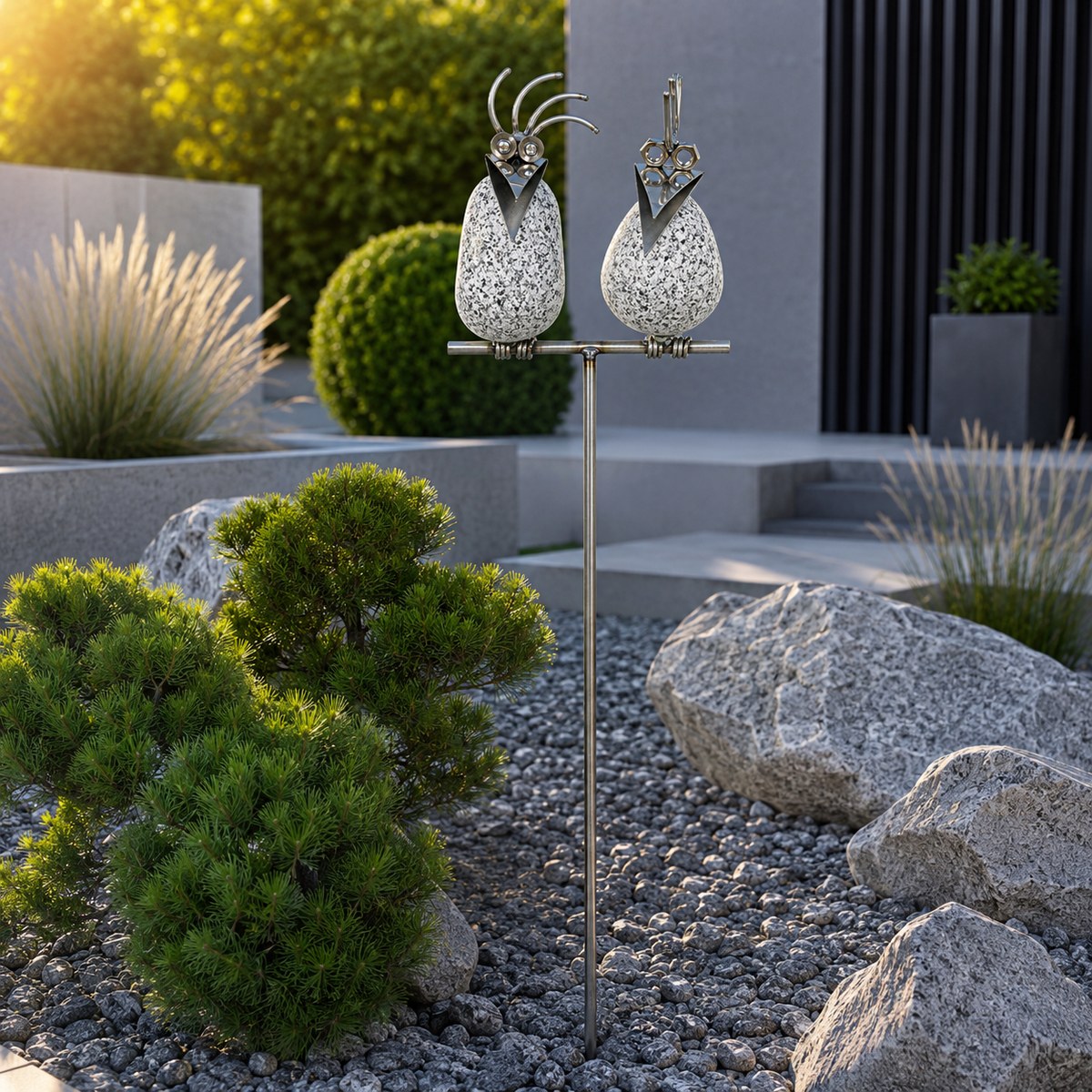 Gartenstecker Steinvögel Granit Edelstahl – 110 cm, 1–6 Vögel – Dekolina
