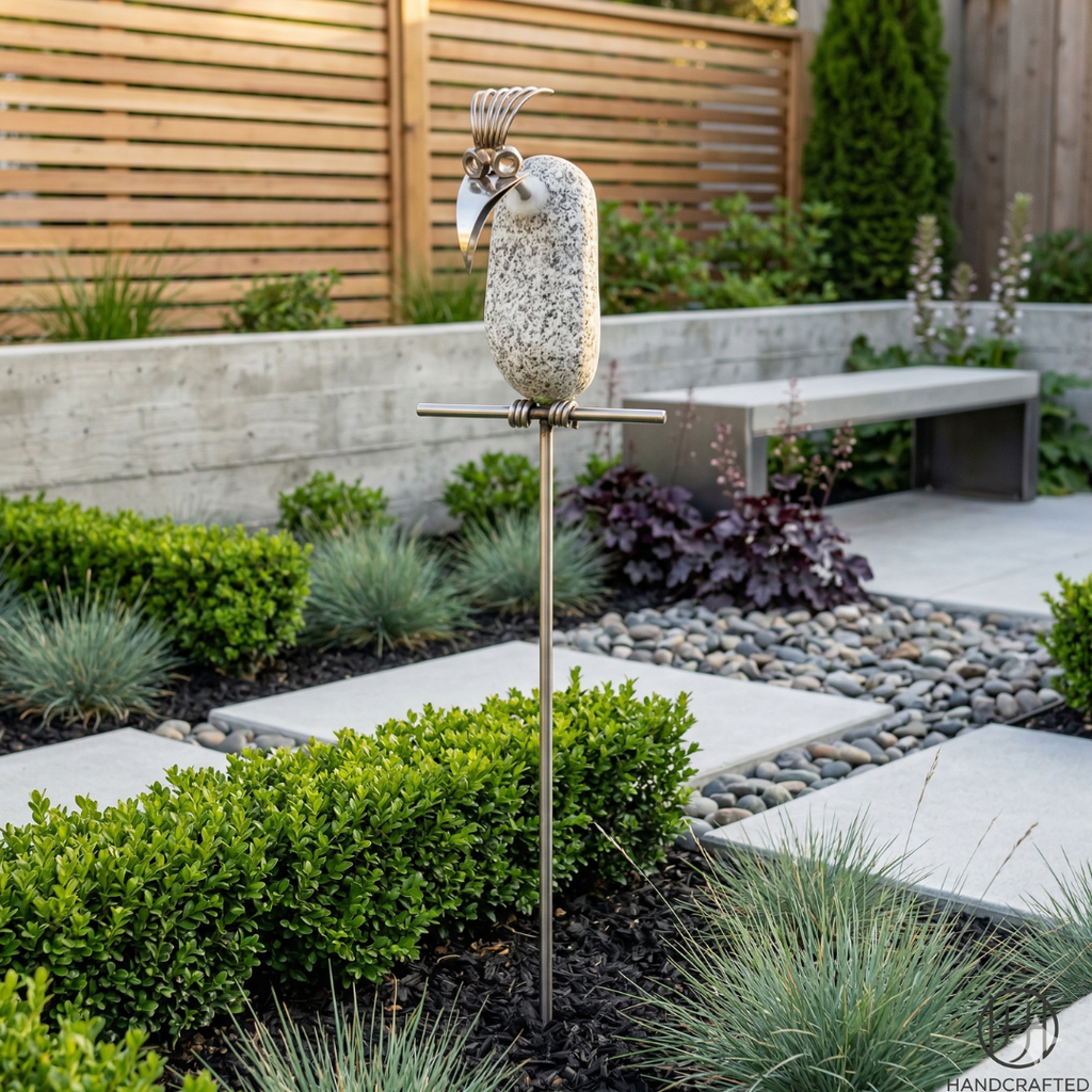 Gartenstecker Steinvogel Geier aus Granit und Edelstahl 110 cm wetterf – Dekolina