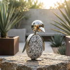 Pinguin Gartendeko aus Granit & Edelstahl ca. 15 cm handgefertigt mit Wackelkopf