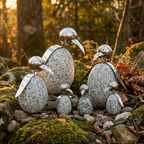 Pinguin Gartendeko aus Granit & Edelstahl 20 cm handgefertigt mit Wackelkopf
