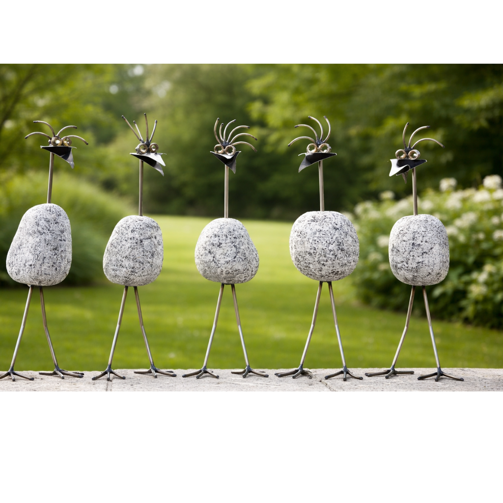 Steinvogel aus Granit und Edelstahl gerader Hals ca. 30 cm 5 Kopfformen zur Wahl