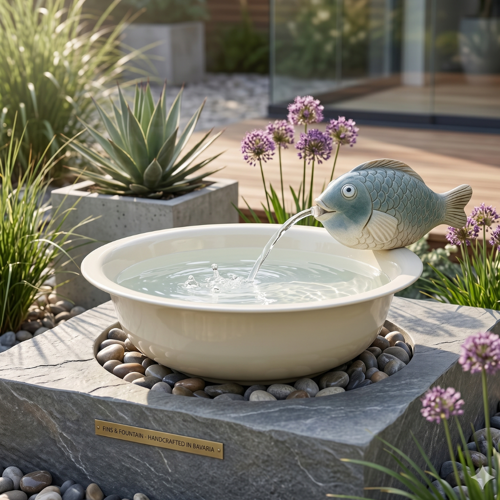 Wasserspeier Fisch mit Pumpe – dekorativer Gartenbrunnen für Teich & Schale