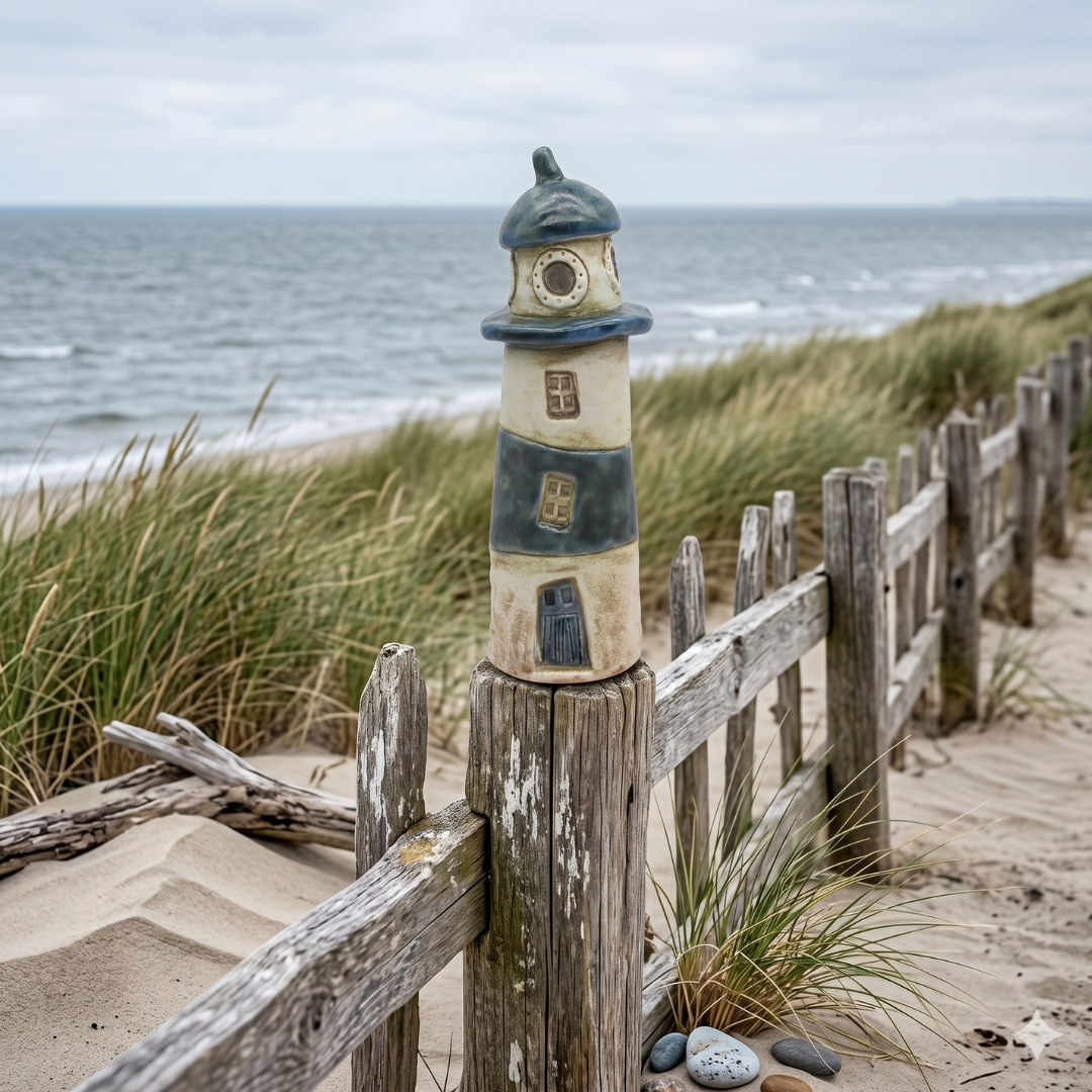 Zaunhocker Leuchtturm Ocean aus Keramik ca. 22 cm – maritime Gartendeko