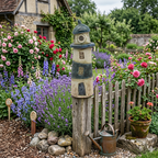 Zaunhocker Leuchtturm Ocean aus Keramik ca. 22 cm – maritime Gartendeko