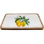 Servierplatte „Zitrone“ aus Holz mit glasierter Auflage, Sommertrend Tablett, ca. 31 × 15 x 2 cm