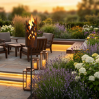 Edelrost Gartenfackel „Flammendesign“ mit Outdoorkerze – Höhe ca. 131 cm