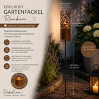 Edelrost Fackel „Ranken“ mit Outdoorkerze–  Gesamthöhe ca. 140 cm