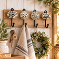 Wandhaken 4er-Set aus Metall & Keramik – Schwarz-Weiß Ornamente