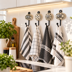 Wandhaken 4er-Set aus Metall & Keramik – Schwarz-Weiß Ornamente