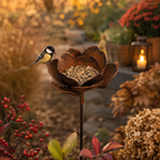 Herbstangebot: Edelrost Metall Gartenstecker Blume Ø 18 cm – Blumenfutterhaus & Dekoschale