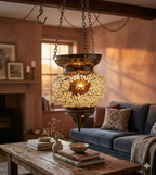 Mosaik Hängelampe Silber 52 cm – Orientalisches Windlicht für Teelicht