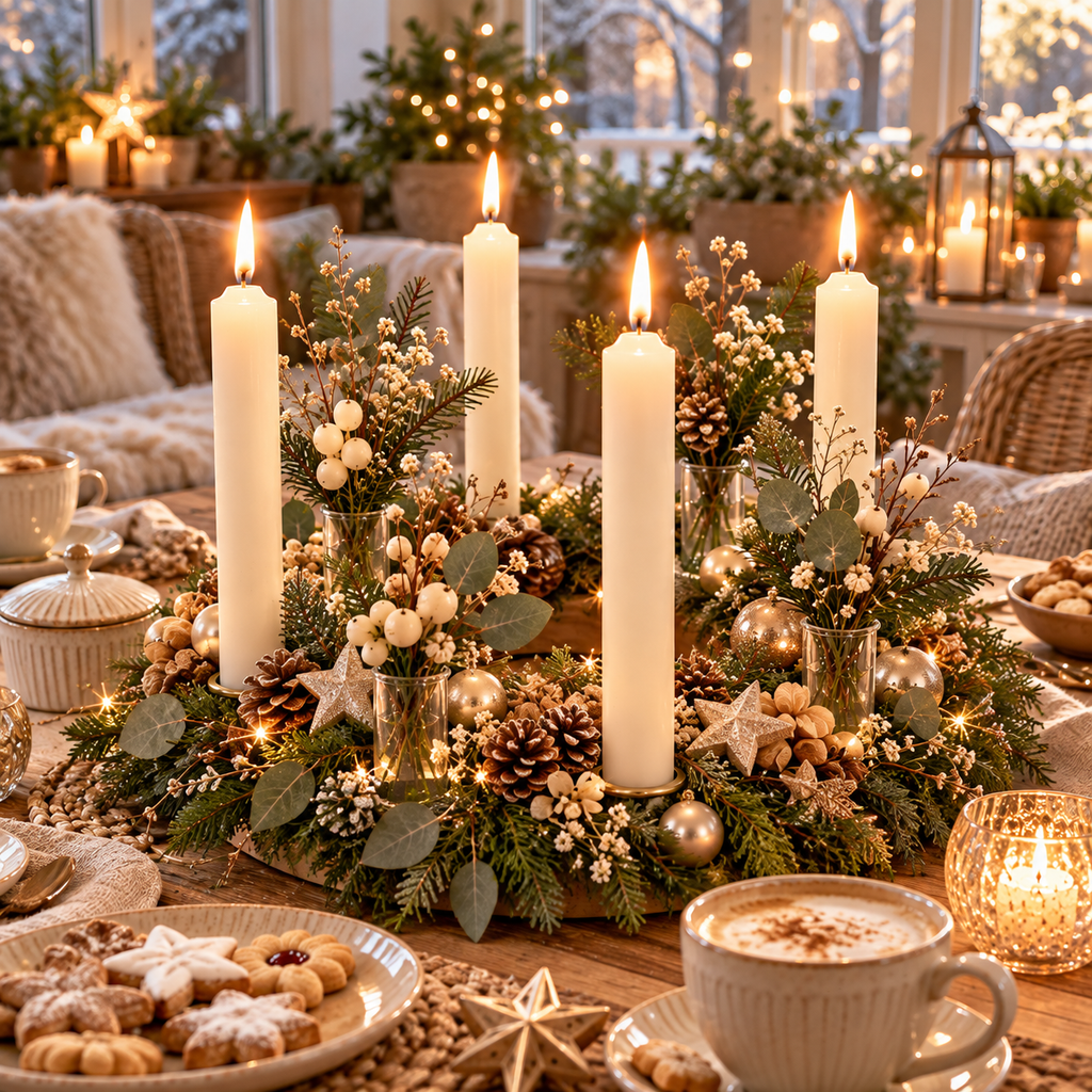 Adventskranz aus Holz mit 4 Glasvasen & Kerzenhaltern – Ø 30 cm
