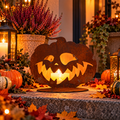 Herbstangebot: Halloween Kürbis aus Edelrost auf Platte Höhe ca. 30 cm