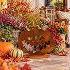 Herbstangebot: Halloween Kürbis aus Edelrost auf Platte Höhe ca. 30 cm