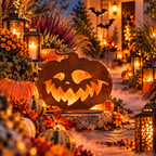 Herbstangebot: Halloween Kürbis aus Edelrost auf Platte Höhe ca. 30 cm