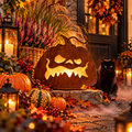 Herbstangebot: Halloween Kürbis aus Edelrost auf Platte  Höhe 27 cm Handarbeit