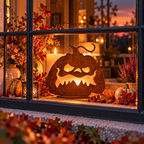 Herbstangebot: Halloween Kürbis aus Edelrost auf Platte  Höhe 27 cm Handarbeit