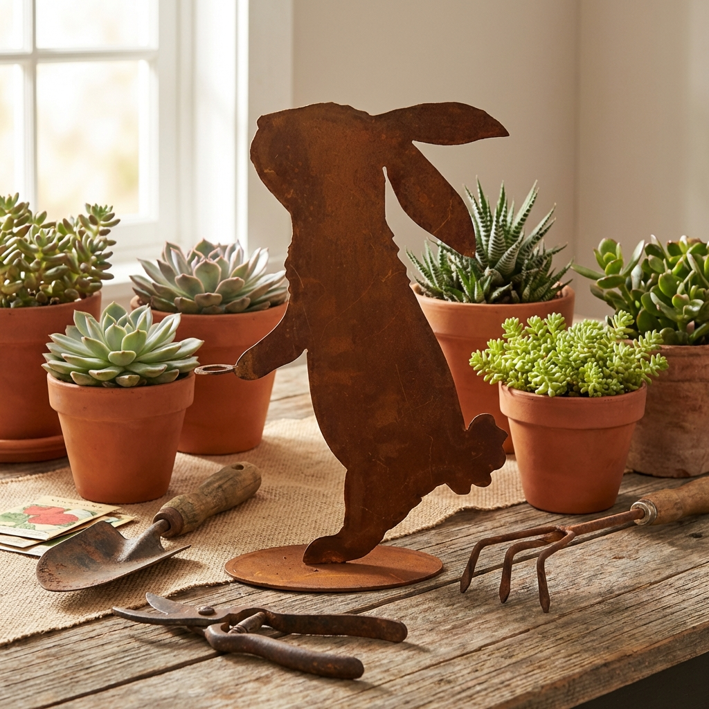Edelrost Hase mit Vase Metall Deko Garten – Dekolina