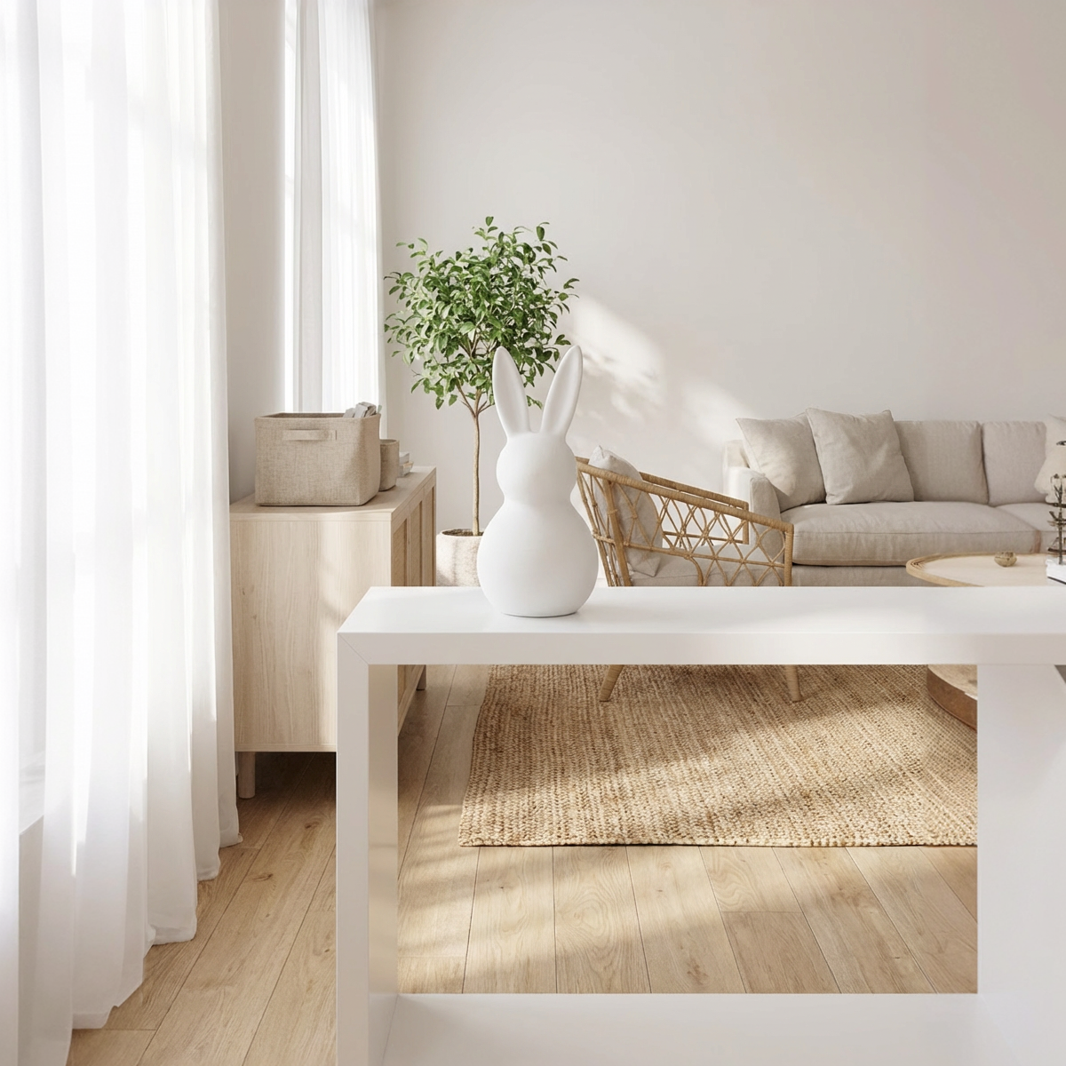 Deko Osterhase aus Keramik modern – Weiß Matt – 34 cm – Minimalistisch – Dekolina