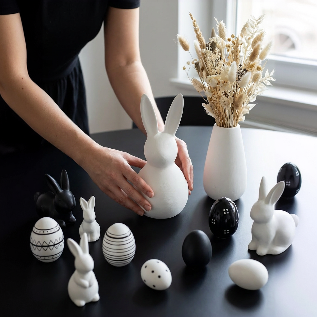 Deko Osterhase aus Keramik modern – Weiß Matt – 20 cm – Minimalistisch – Dekolina