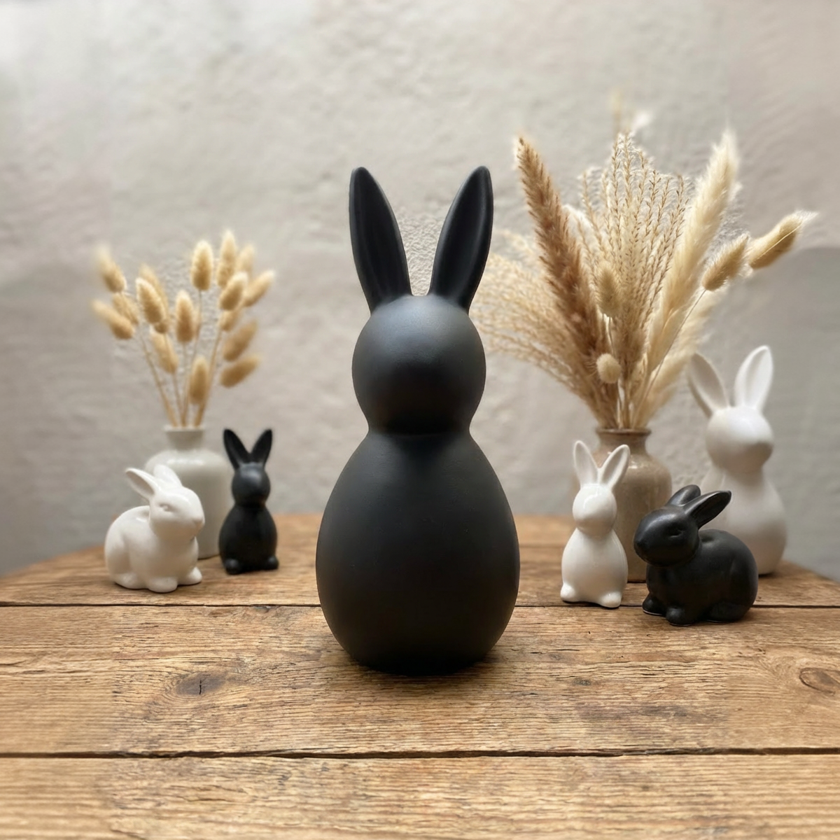 Deko Osterhase aus Keramik modern – Schwarz Matt – 43 cm