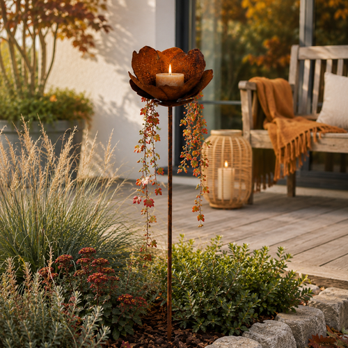 Edelrost Gartenstecker Mohn ca. 80 cm hoch Mohn Ø 15 cm Handarbeit