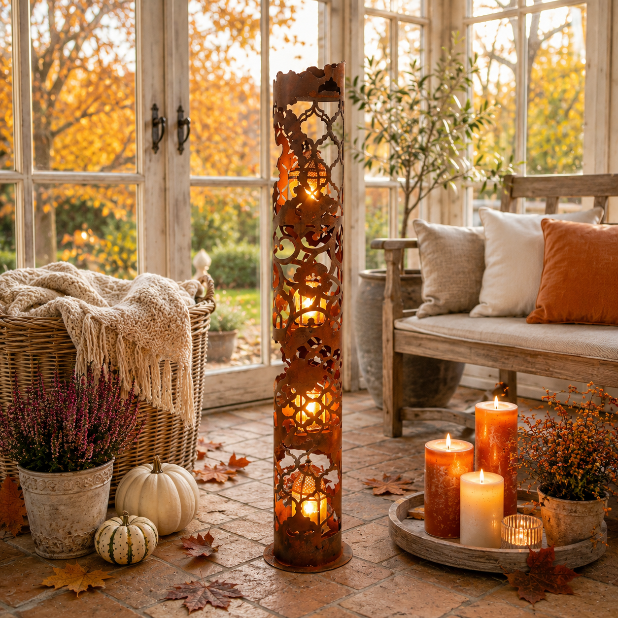 Edelrost Lichtsäule 150 cm – Windlichtsäule Metall liebevolle Handarbeit