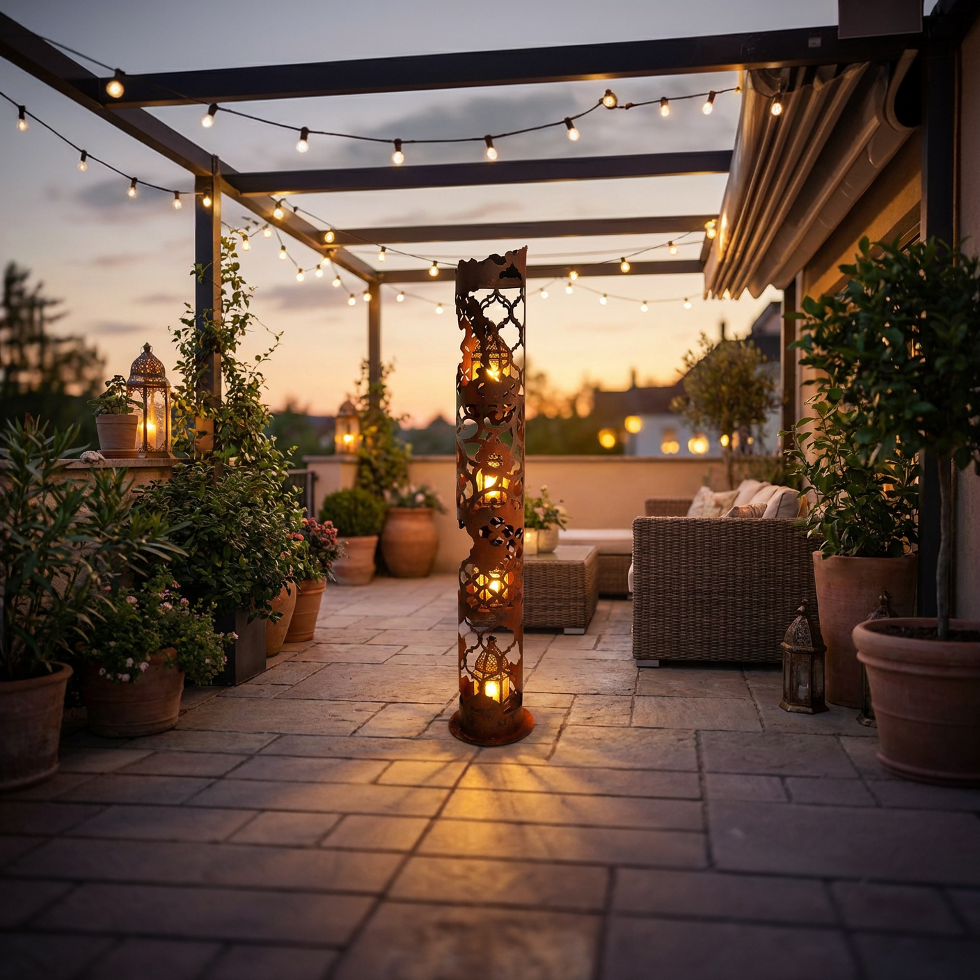 Edelrost Lichtsäule 150 cm – Windlichtsäule Metall Garten