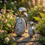 Pinguin Gartendeko aus Granit & Edelstahl ca. 15 cm handgefertigt mit Wackelkopf