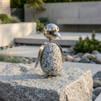 Pinguinfamilie 4er Set aus Granit & Edelstahl mit Wackelkopf