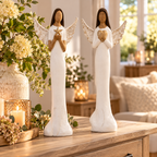 Engel aus Holz 2er-Set – Weiß & Gold Höhe 46 cm