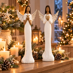 Engel aus Holz 2er-Set – Weiß & Gold Höhe 46 cm