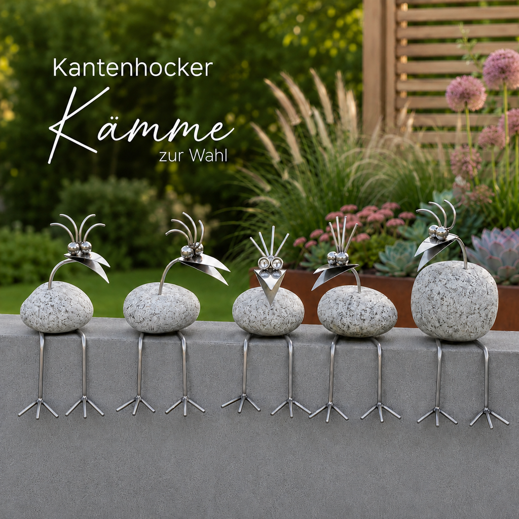 Sommerangebot – 5 Steinvögel Kantenhocker aus Granit & Edelstahl |