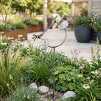 Gartenstecker „Wurmduell“ mit 2 Steinvögeln – Granit & Edelstahl – ca. 100 cm